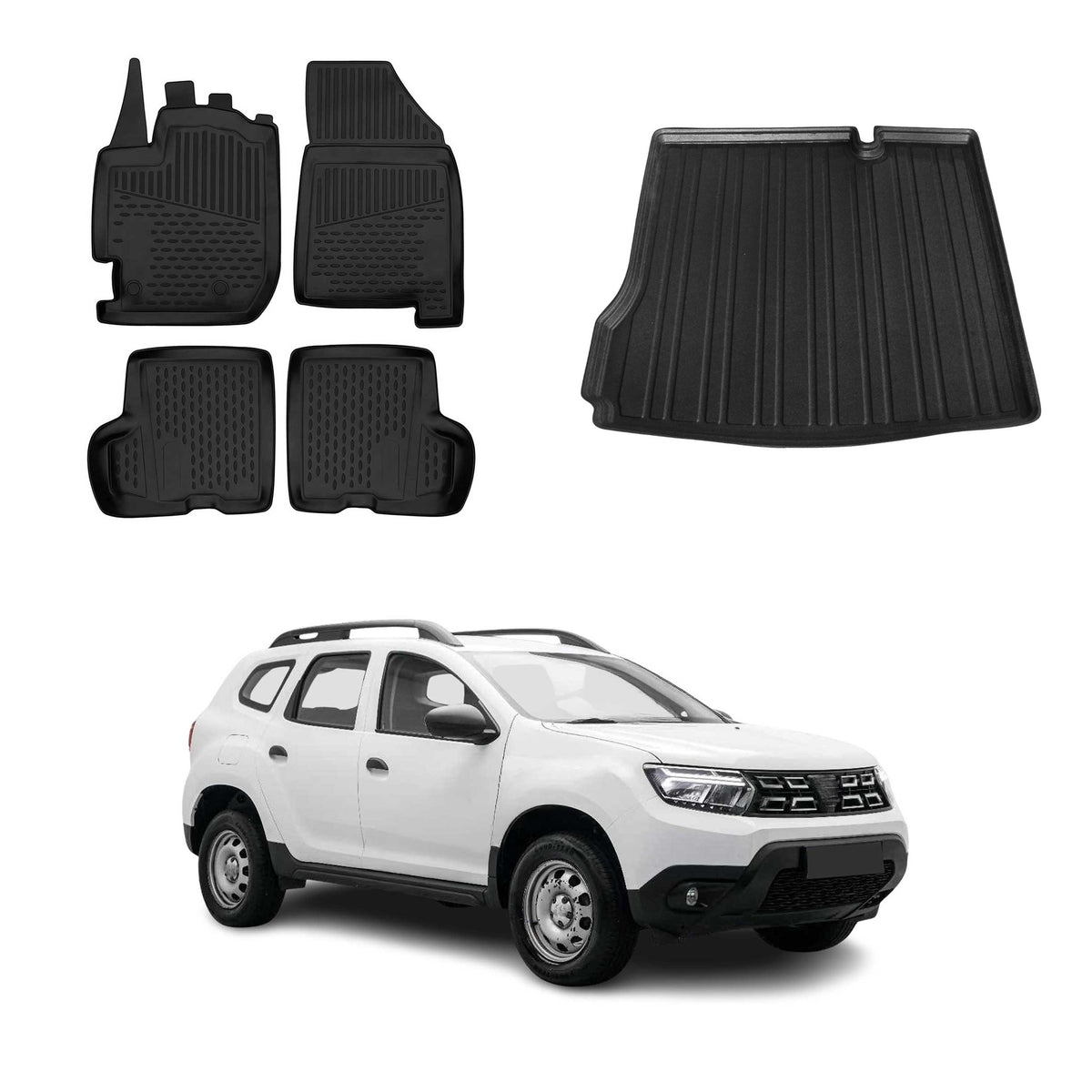OMAC Kit Tapis de Sol et Coffre pour Dacia Duster II 2018-2024 Noir
