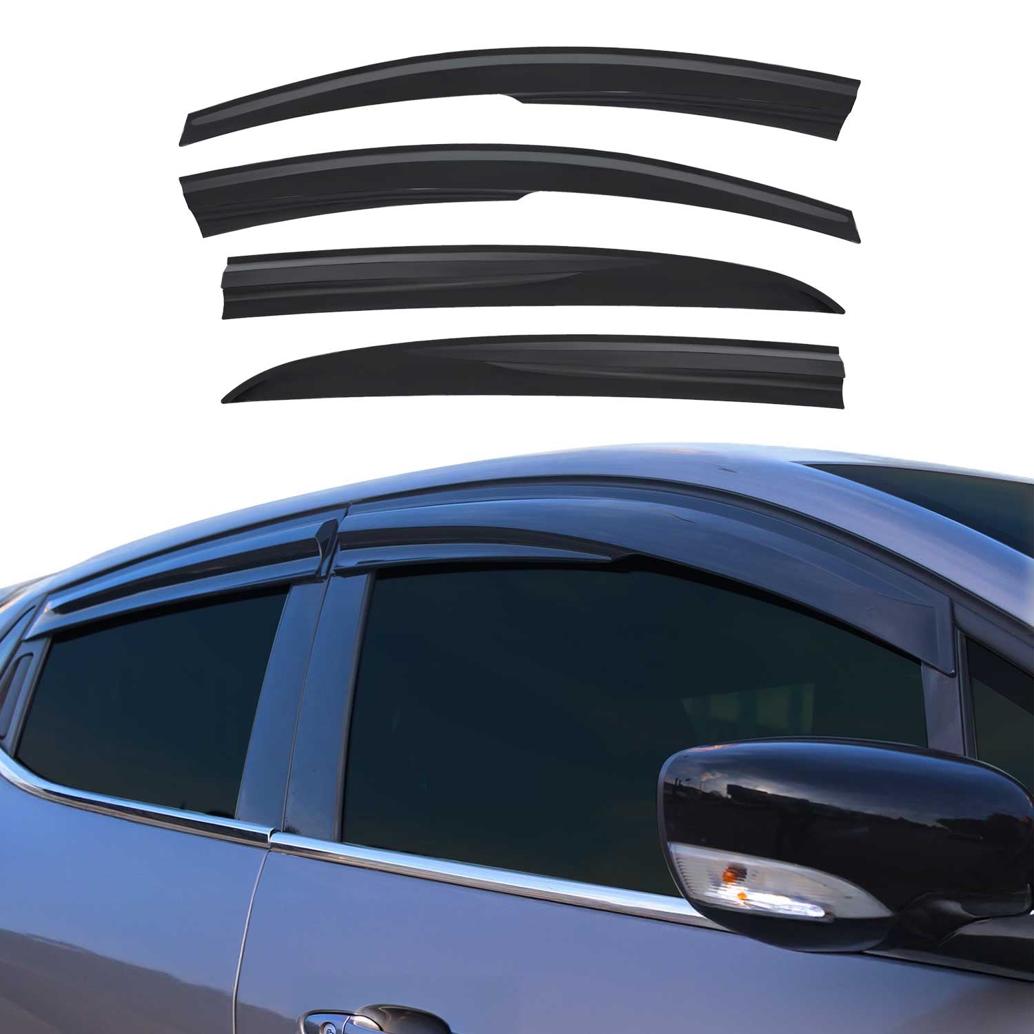 Déflecteurs de Vent pluie d'air pour Hyundai i20 2008-2015 HB Acrylique Noir 4x