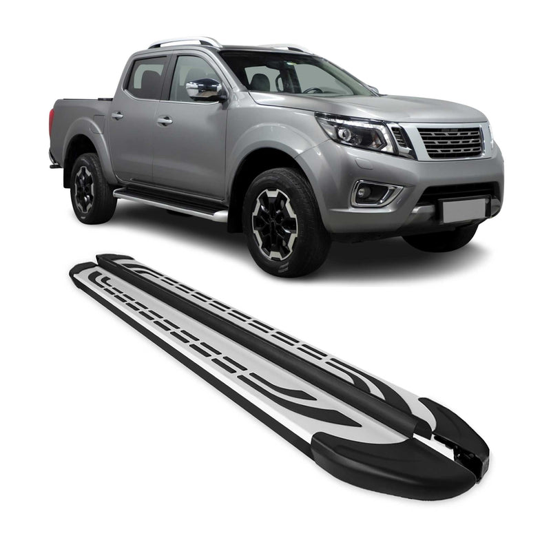 Marchepieds Latéraux pour Nissan Navara Double Cab 2016-2025 Alu Gris Noir 2Pcs