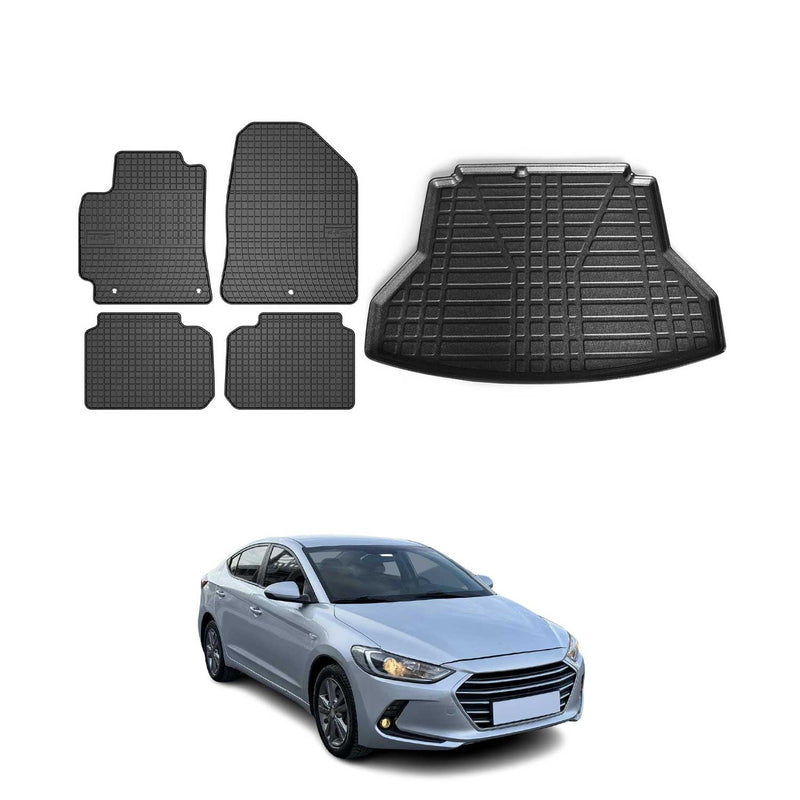 Kit Tapis de sol et coffre pour Hyundai Elantra 2015-2024 TPE Noir