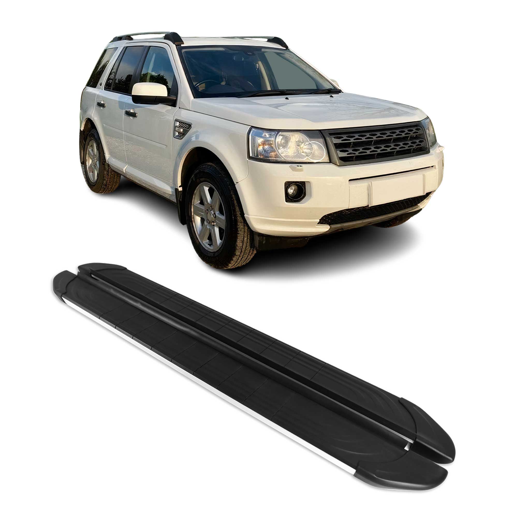 Marchepieds Latéraux pour Land Rover Freelander 2006-2014 Alu Gris Noir 2Pcs