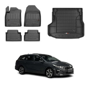 Kit Tapis de Sol et Coffre pour Kia Ceed Break 2019-26 avec Subwoofer Noir TPE