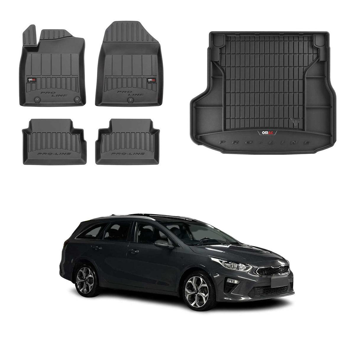 Kit Tapis de Sol et Coffre pour Kia Ceed Break 2019-26 avec Subwoofer Noir TPE