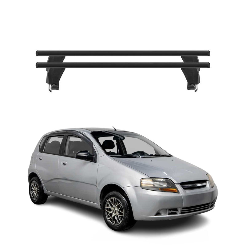 Menabo Barres de toit Transversales pour Chevrolet Aveo T250 2005-2011 Alu Noir