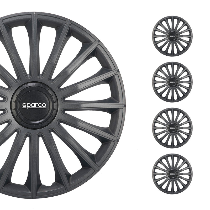 SPARCO Jeu Enjoliveurs de Roues 16 Pouces en ABS Gris 4 piéces