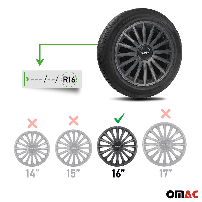 SPARCO Jeu Enjoliveurs de Roues 16 Pouces en ABS Gris 4 piéces