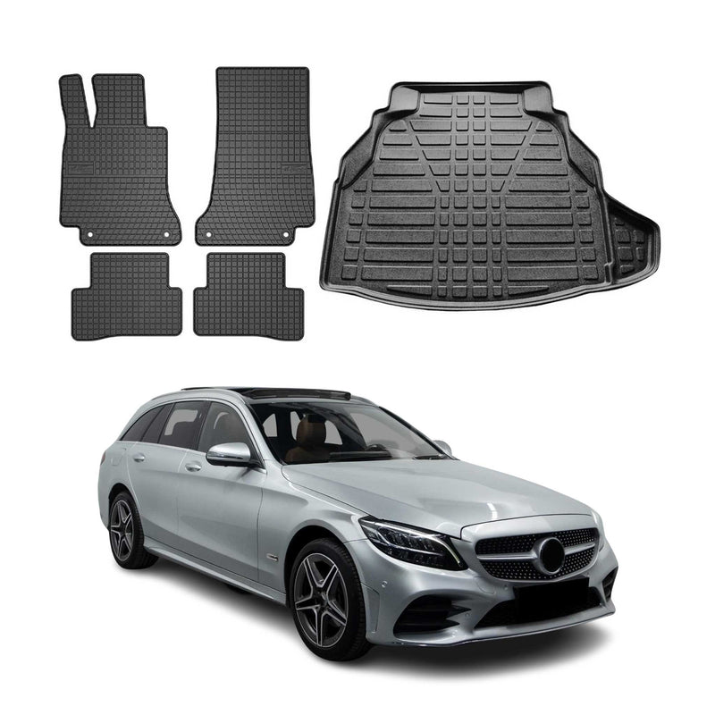 Kit Tapis de sol et coffre pour Mercedes Classe C S205 2015-2024 TPE Noir
