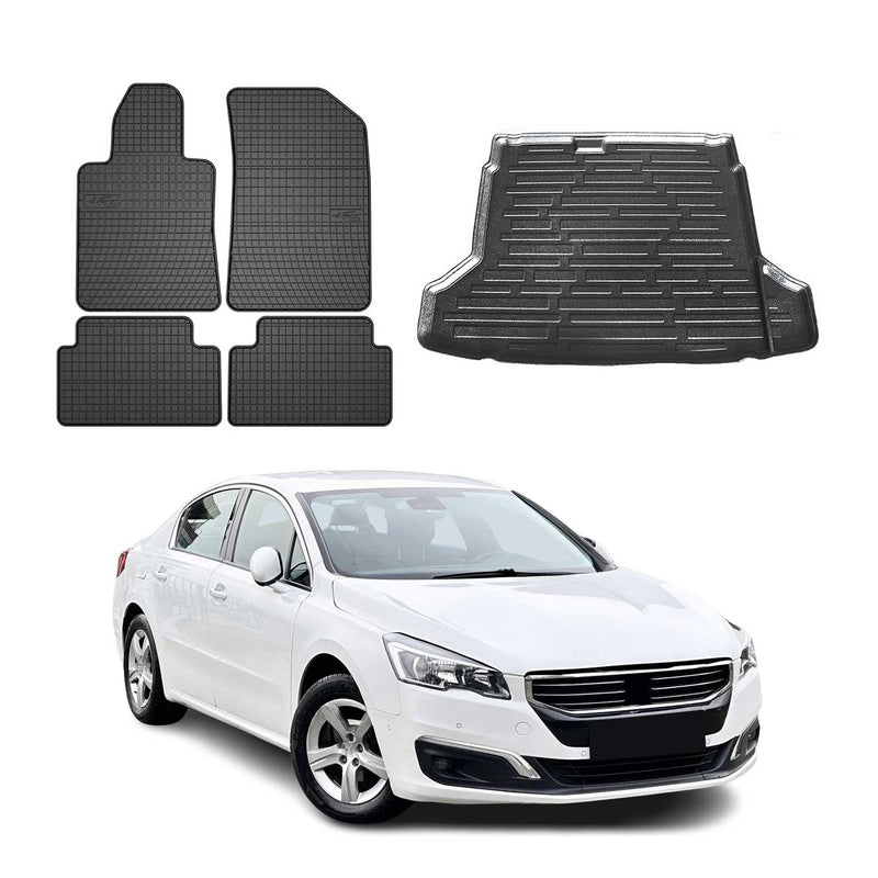 Kit Tapis de sol et coffre pour Peugeot 508 Allure 2010-2018 TPE Noir
