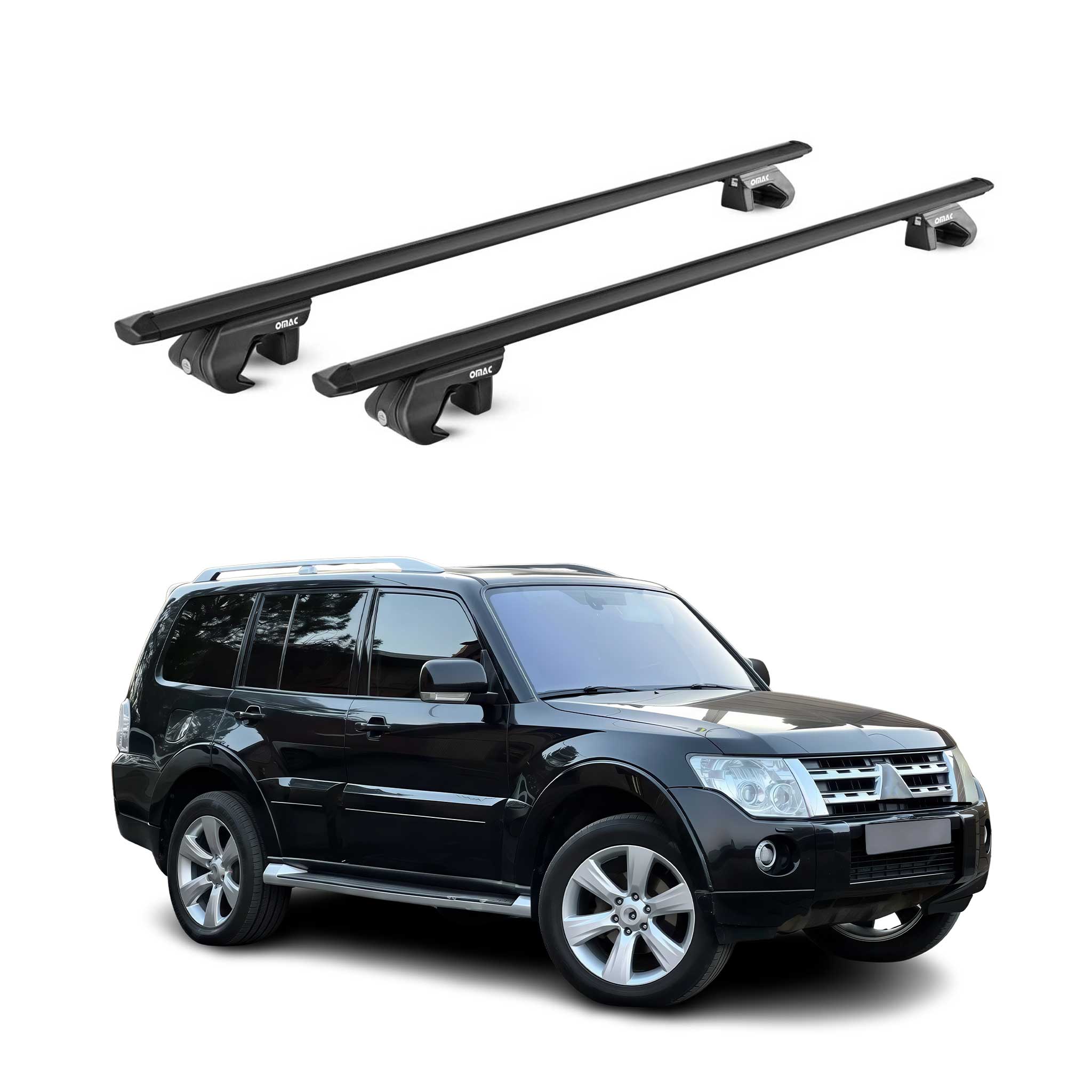Barres de toit ABE pour Mitsubishi Pajero V80 2006-2025 3-5 P Alu Noir 2 pièces