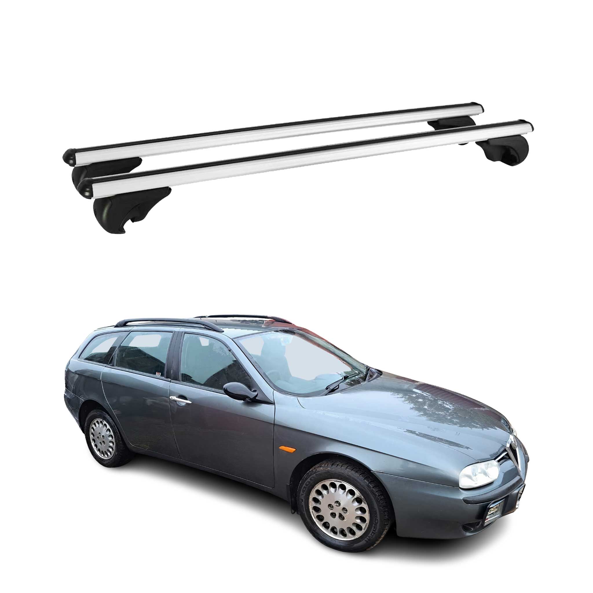 Barres de toit transversales pour Alfa Romeo 156 Sportwagon 2000-2006 Alu Gris