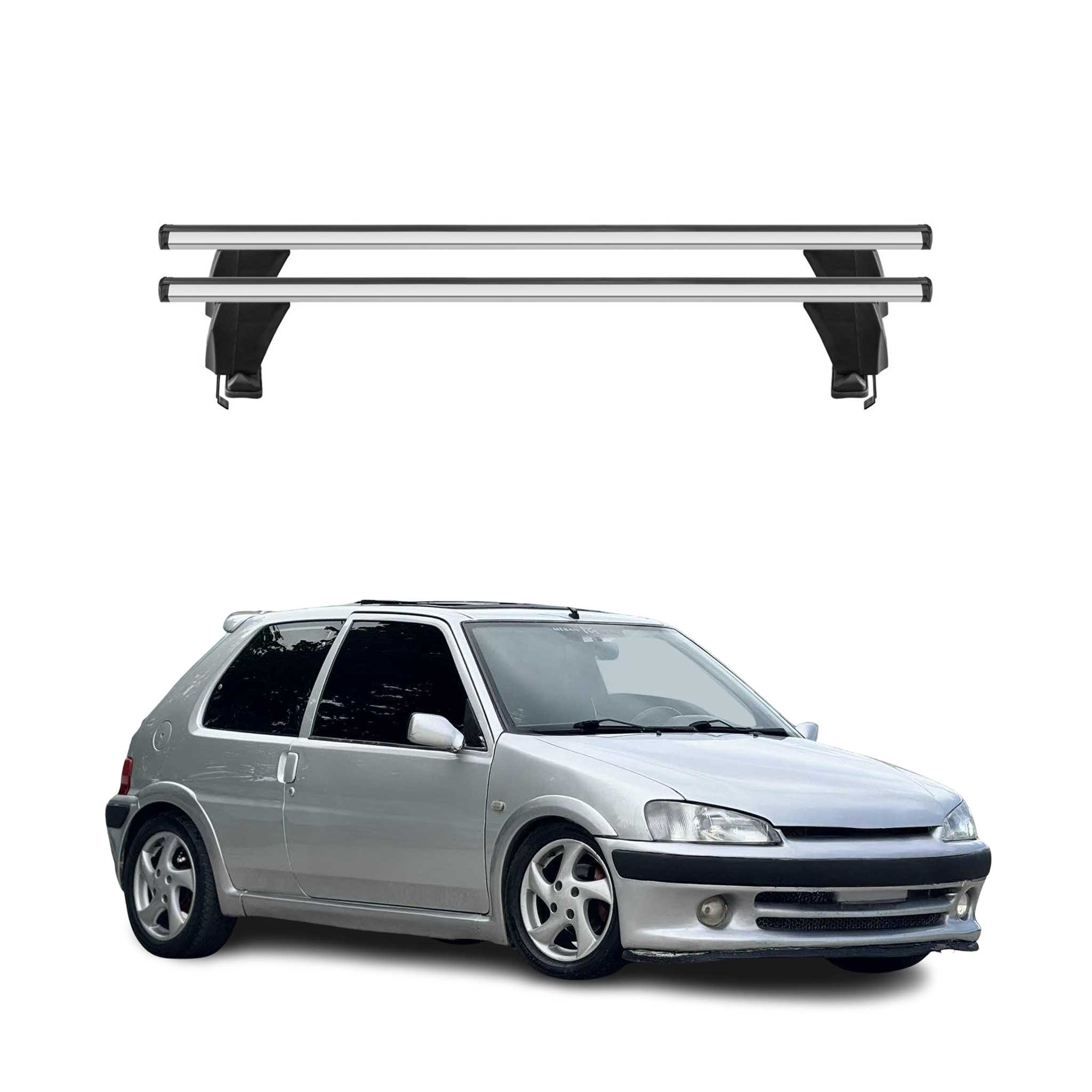Menabo Barres de toit transversales pour Peugeot 106 1992-2004 Porte-Bagage en Alu lisse Argent 5Dr 2x TÜV