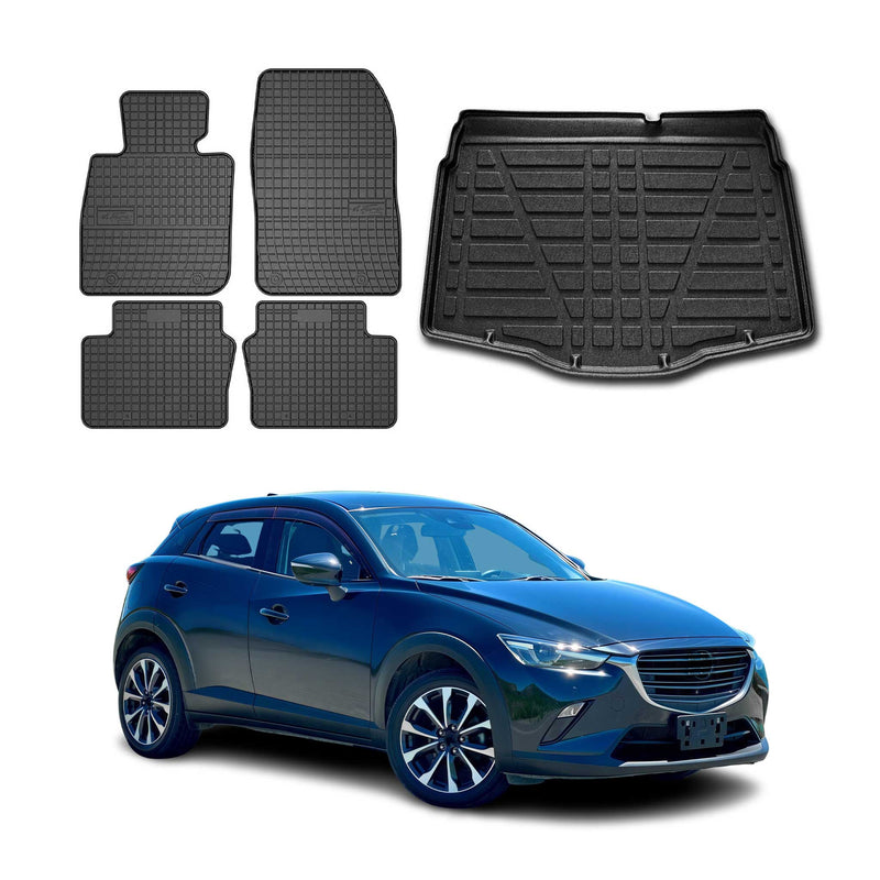 Kit Tapis de sol et coffre pour Mazda CX3 2015-2024 TPE Noir