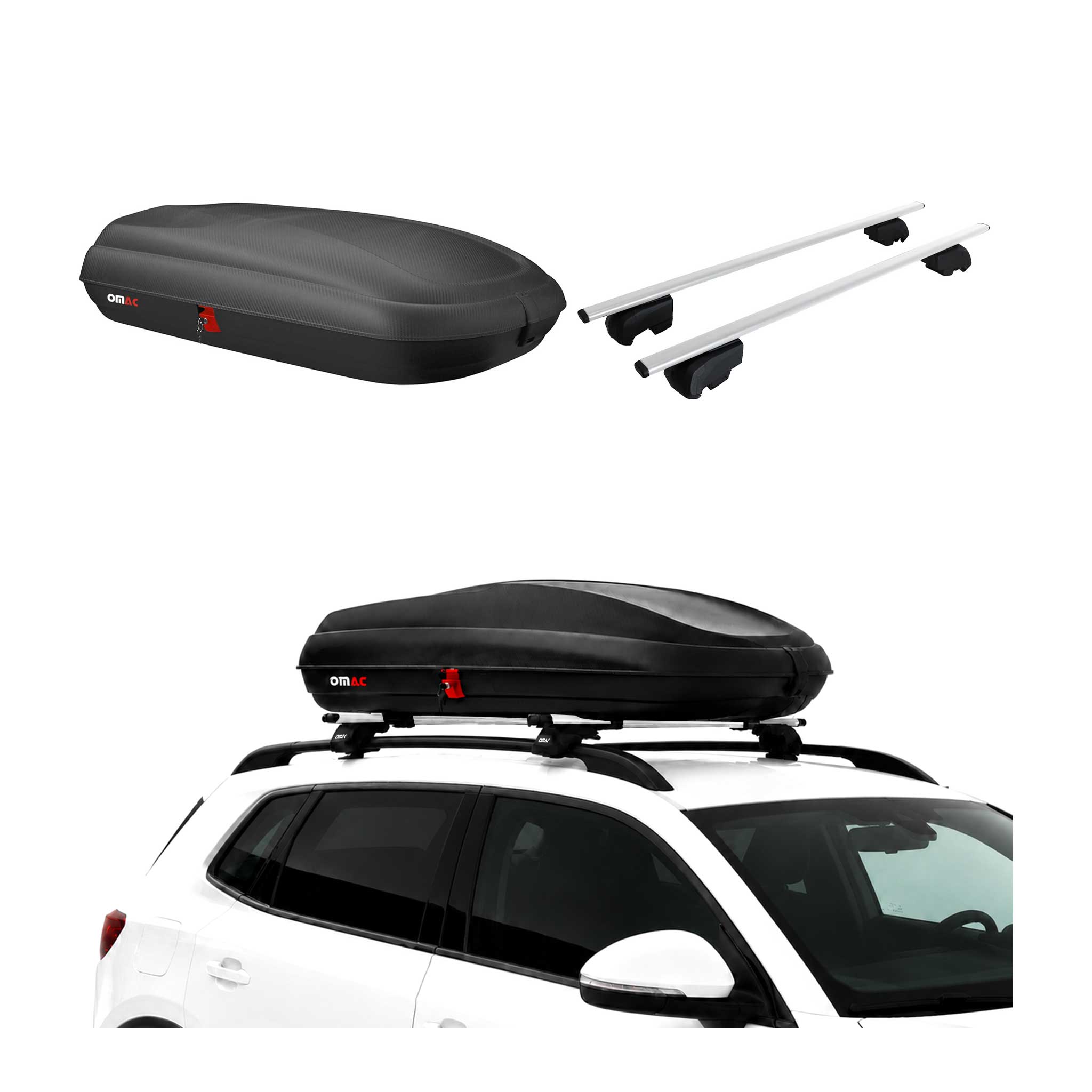 Coffre de Toit 320L + Barres de Toit pour Mercedes Classe C S205 2014-2021 Gris