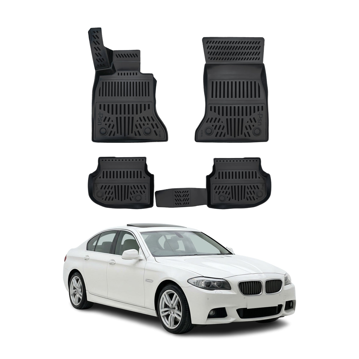 Tapis de sol pour BMW 5 Série F10 2010-2017 Noir 3D en Caoutchouc TPE 4Pcs