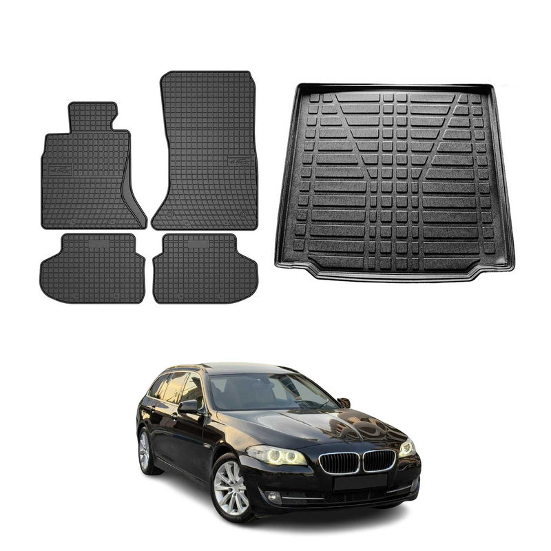 Kit Tapis de sol et coffre pour BMW Série 5 F11 Break 2009-2017 Noir TPE