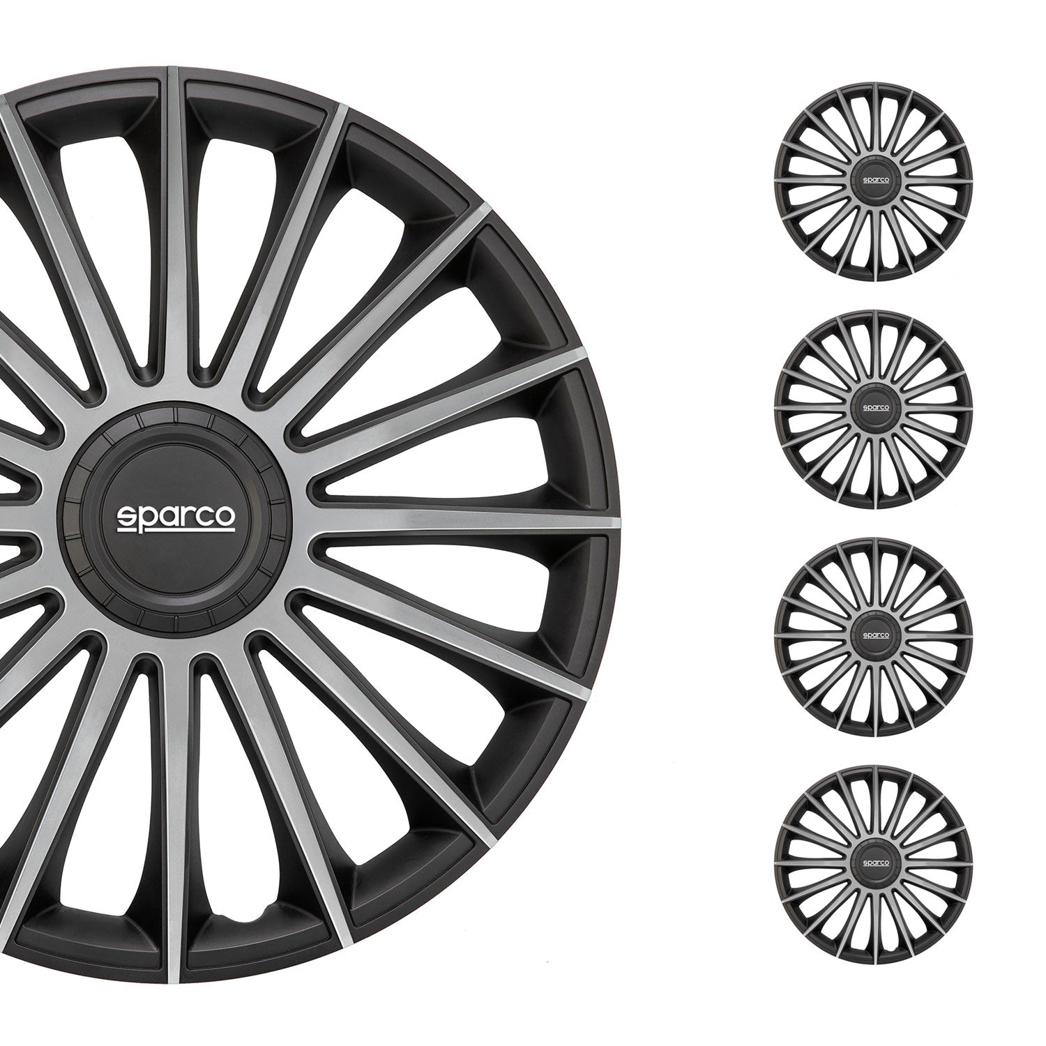 SPARCO Jeu Enjoliveurs de Roues 16 Pouces Noir ABS 4 piéces