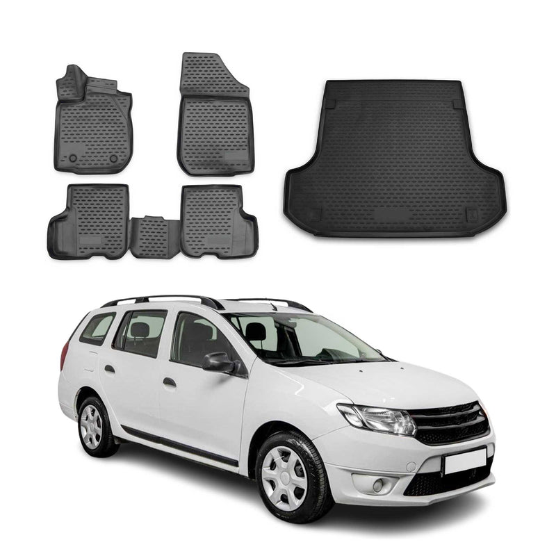 Kit Tapis de sol et coffre pour Dacia Logan MCV 2013-2016 en Caoutchouc TPE Noir