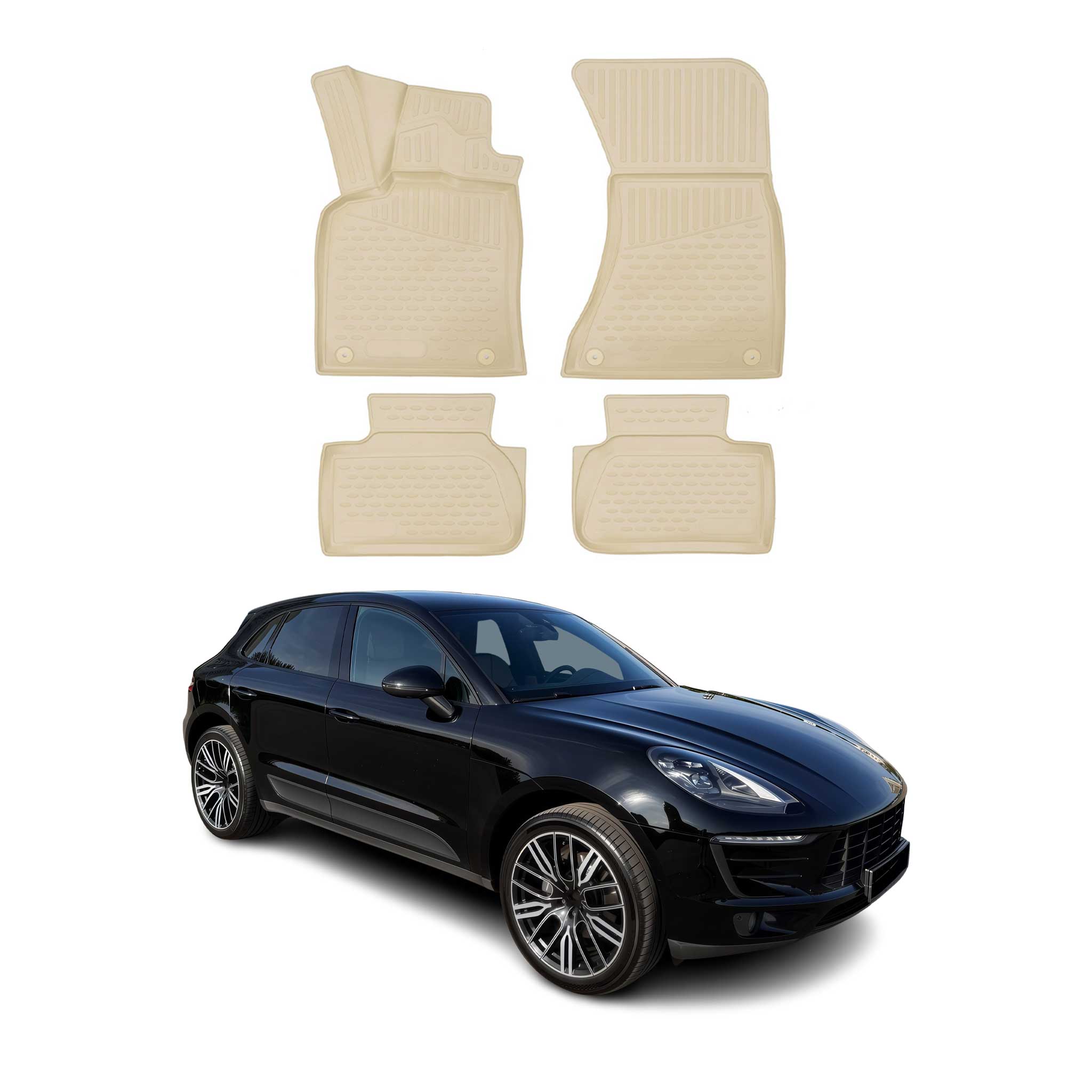 Tapis de sol pour Porsche Macan 2014-2018 en caoutchouc TPE 3D Beige 4Pcs
