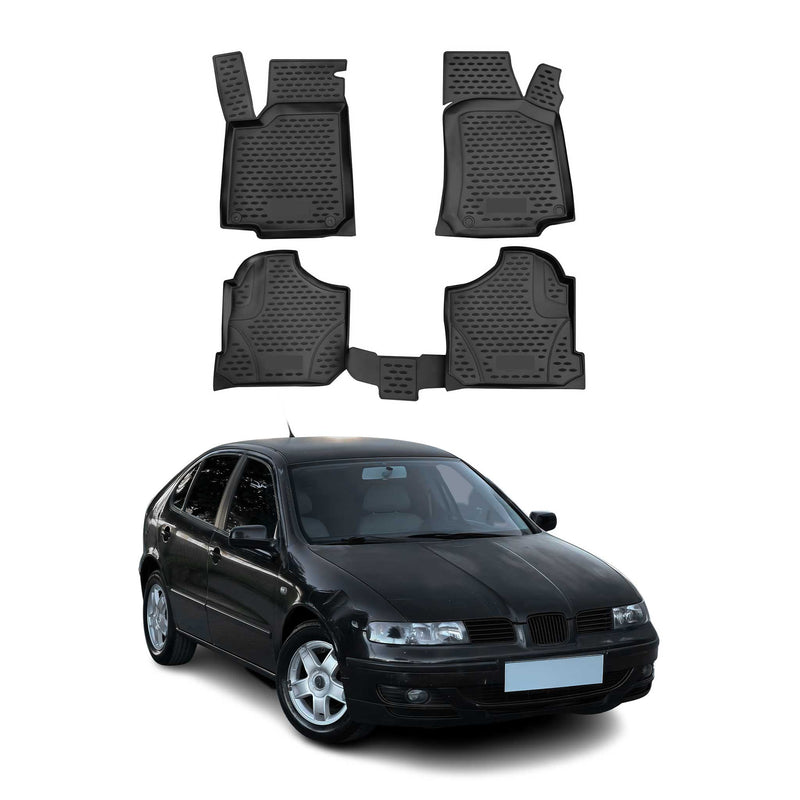 Tapis de sol pour Seat Leon 1999-2005 en caoutchouc TPE 3D Noir 4Pcs