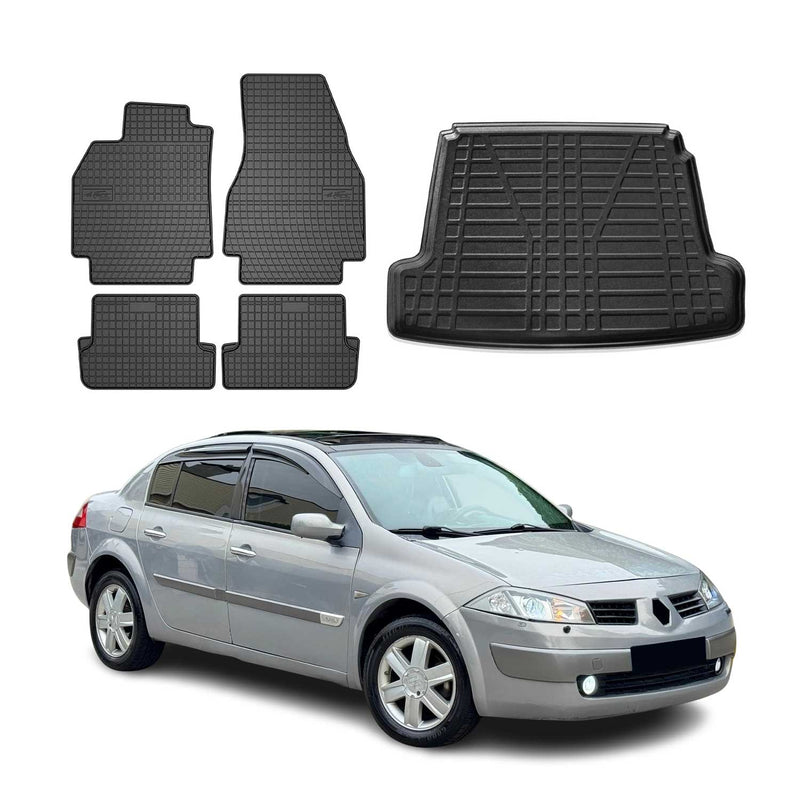 Kit Tapis de sol et coffre pour Renault Megane II 2004-2010 Berline TPE Noir