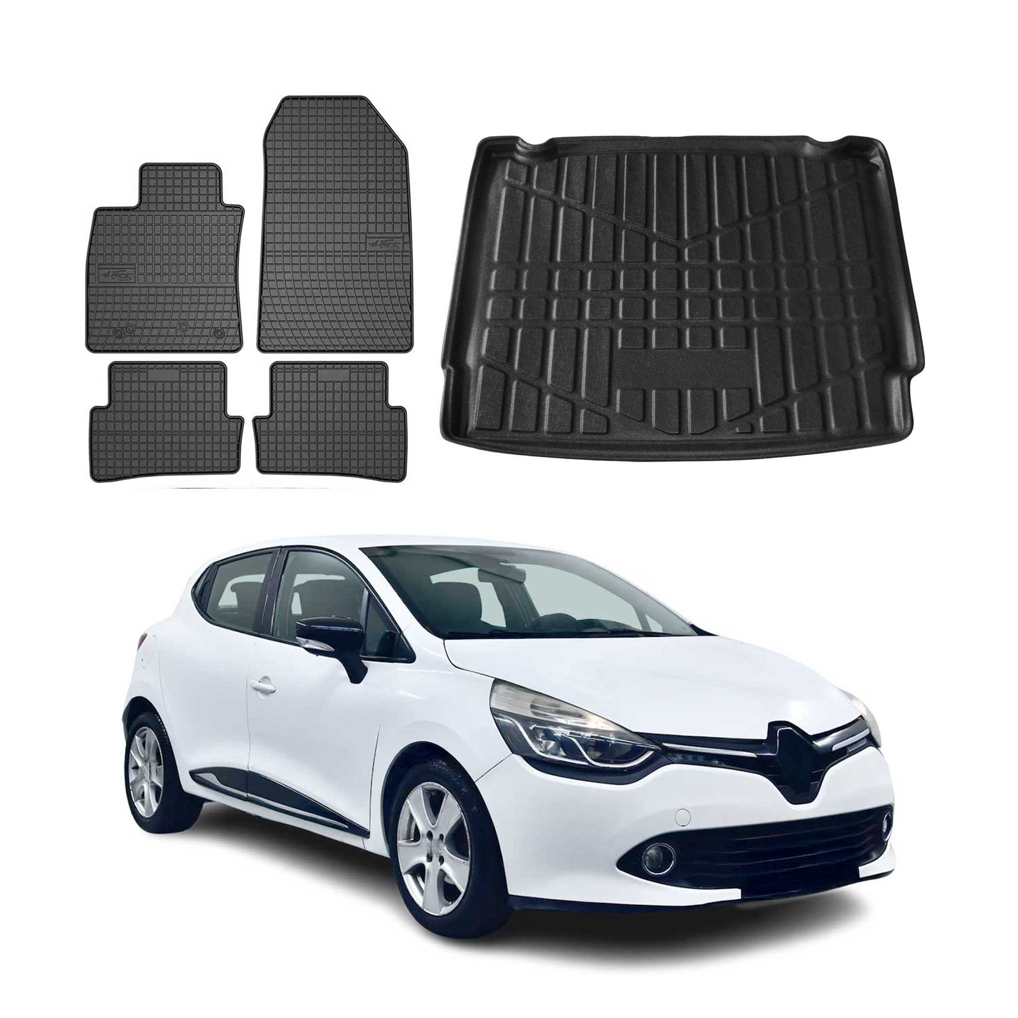 Kit Tapis de sol et coffre pour Renault Clio 2012-2018 TPE Noir