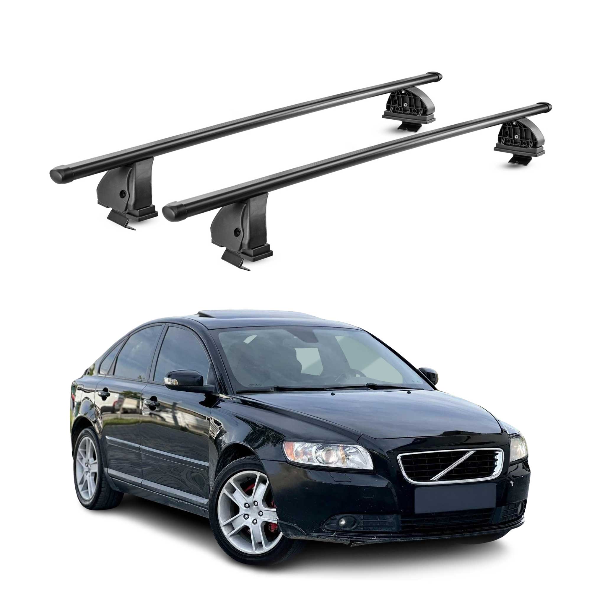 Barres de toit transversales acier pour Volvo S40 II 2004-2012 TÜV 75 kg Noir 2x