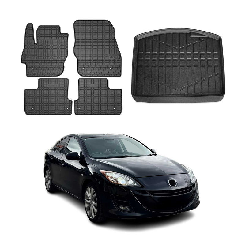 Kit Tapis de sol et coffre pour Mazda 3 2008-2014 HB TPE Noir