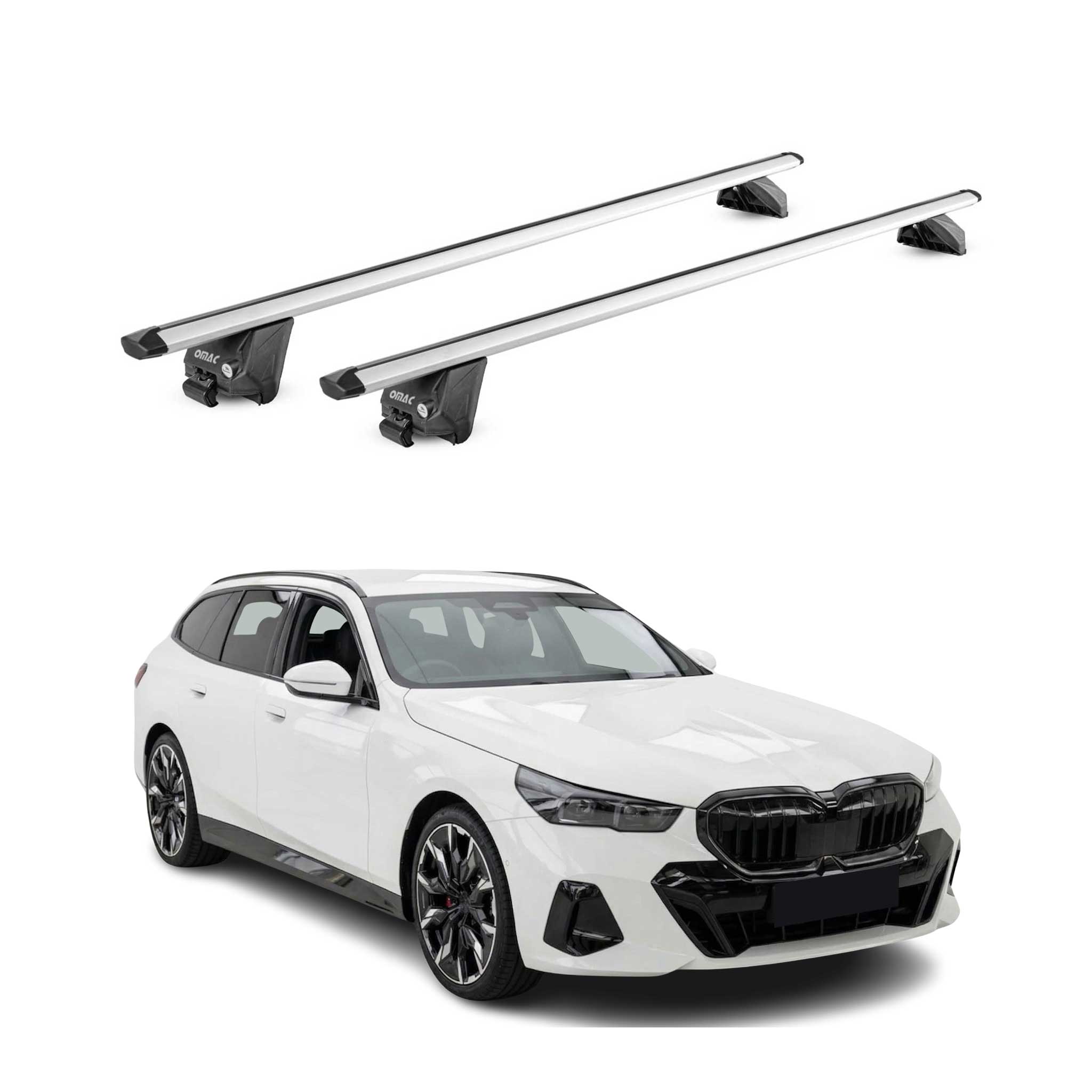Barres de toit transversales pour BMW Série 5 G61 Break 2024-2026 Alu Gris ABE