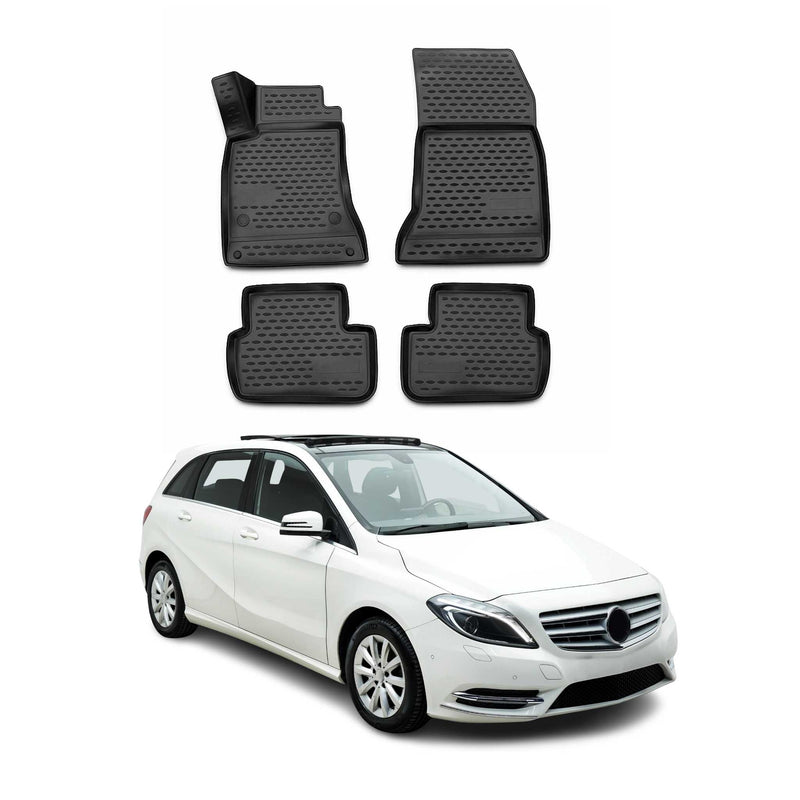 Tapis de sol pour Mercedes Classe B W242 W246 2011-2018 caoutchouc 3D Noir 4x