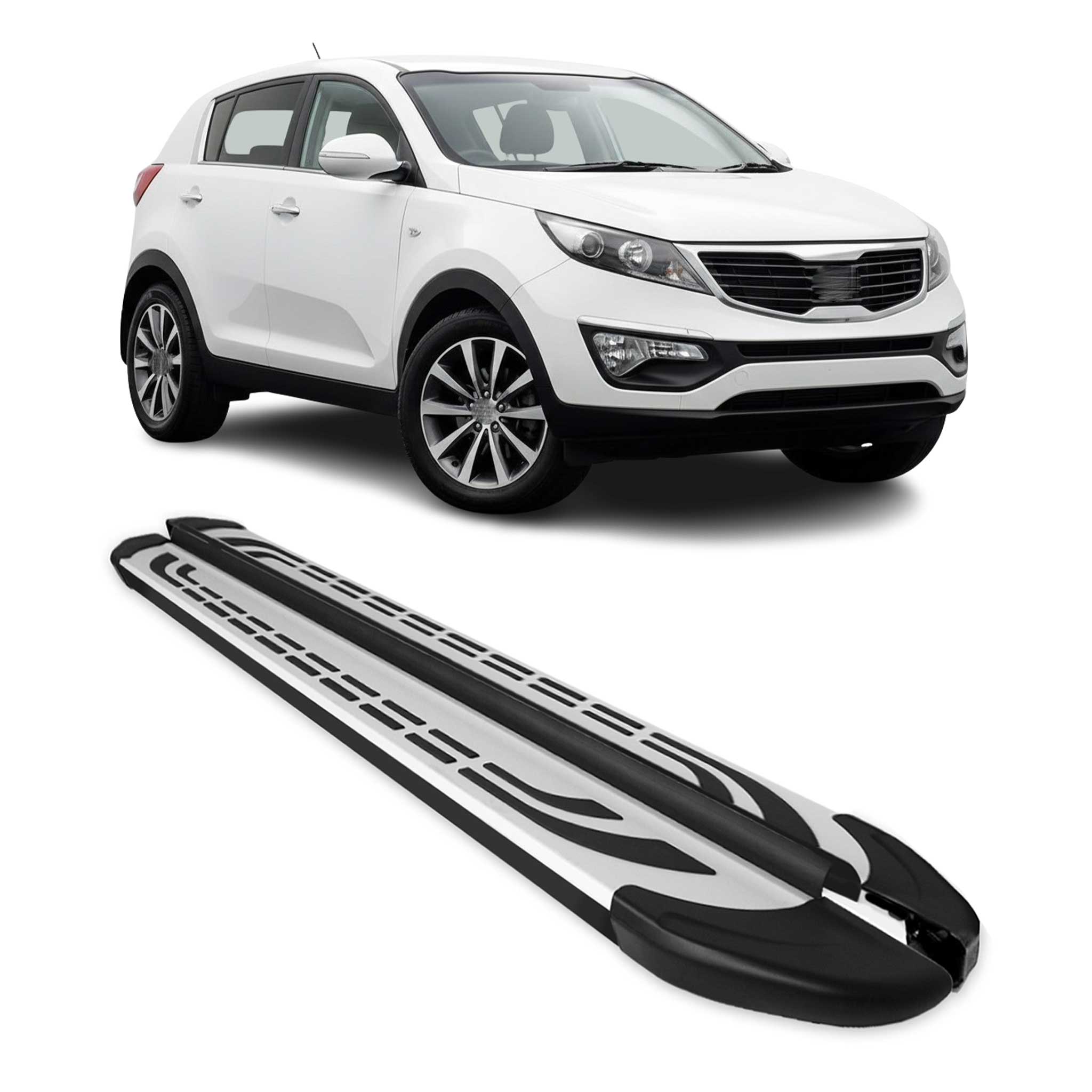 Marchepieds Latéraux pédale pour Kia Sportage 2010-2015 Aluminium Gris Noir 2x
