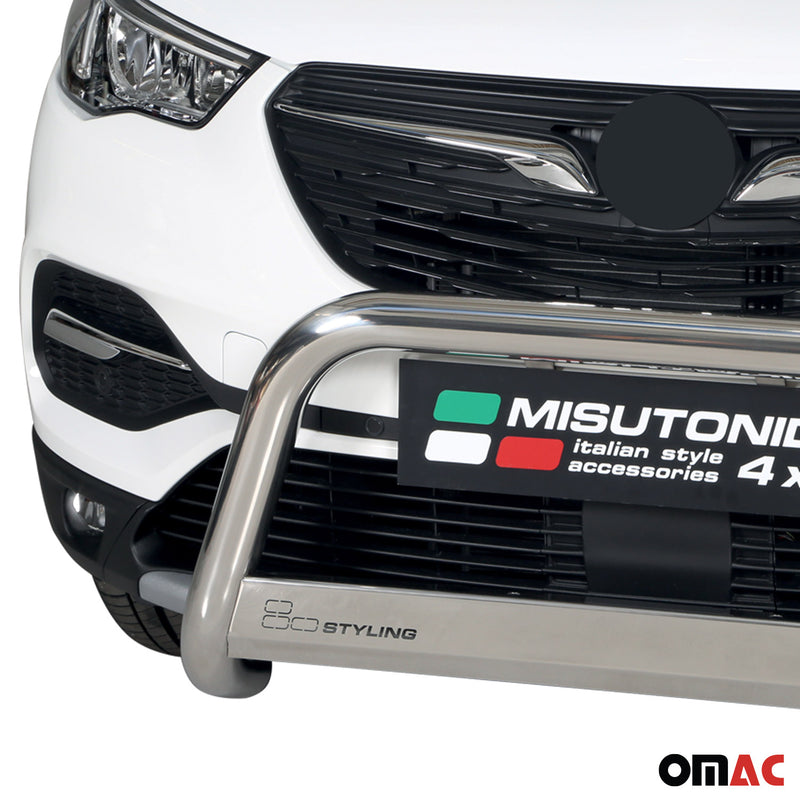 Pare-buffle Avant pour Opel Grandland X 2018-2025 63mm en Acier Inoxy Argent