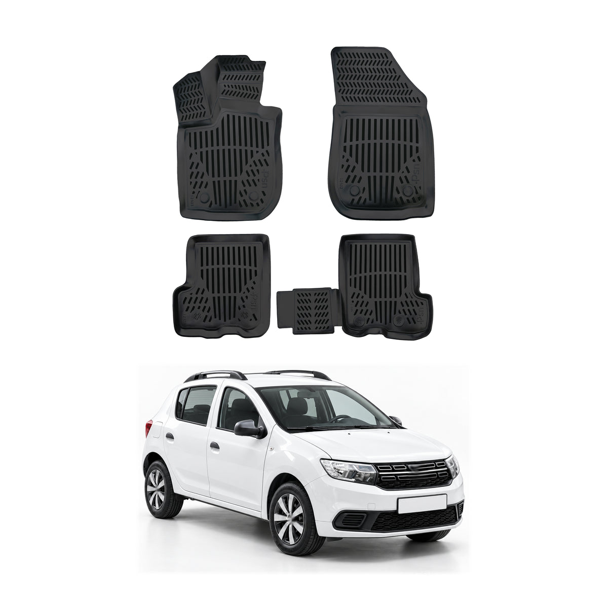Tapis de sol pour Dacia Sandero 2012-2020 Noir 3D en Caoutchouc TPE 4Pcs