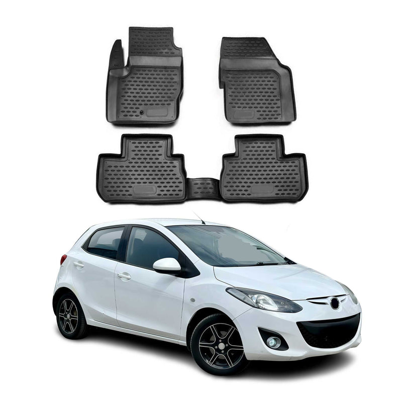 Tapis de sol pour Mazda 2 2007-2015 TPE en caoutchouc 3D Noir 4Pcs