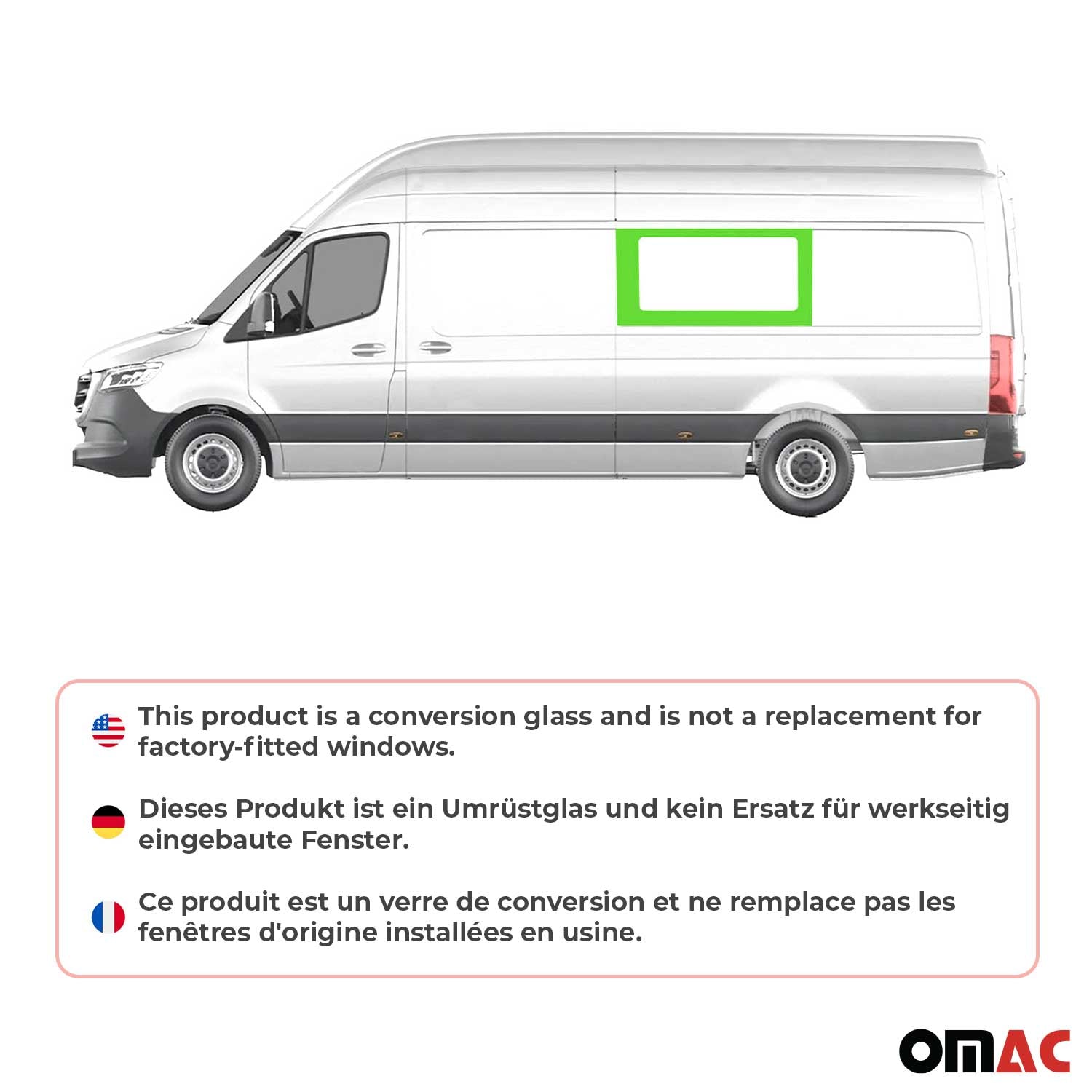 Fixe Vitre Porte pour Mercedes Sprinter W907 2018-2026 L3 L4 Gauche Coulissante