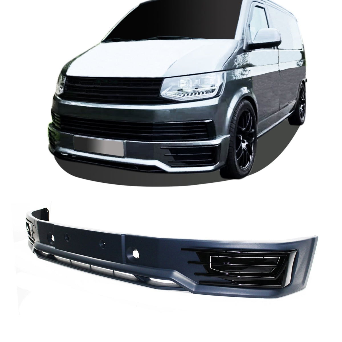 JOM Lèvre de Pare-choc Avant pour VW T6 2015-2019 Gris Sport Look ABS