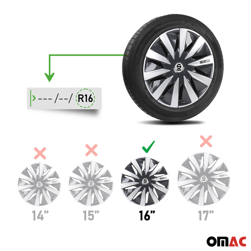SPARCO Jeu Enjoliveurs de Roues 16 Pouces en ABS Gris Argenté 4 piéces