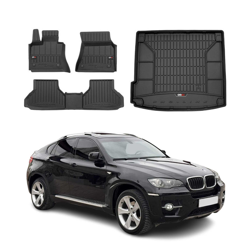 OMAC Kit Tapis de sol et coffre pour BMW X6 E71 E72 2007-2014 Premium Noir