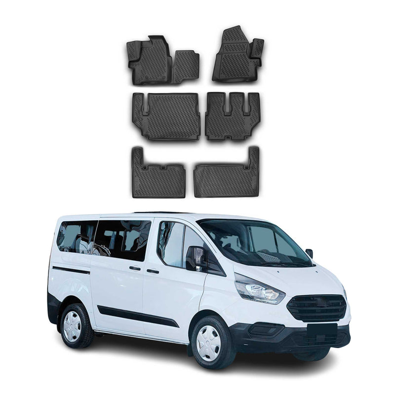 OMAC Tapis de sol pour Ford Transit Custom 2012-2018 en caoutchouc Noir 6 Pcs