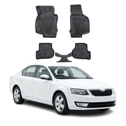 Tapis de sol pour Skoda Octavia 2012-2017 Noir 3D en Caoutchouc TPE 4Pcs