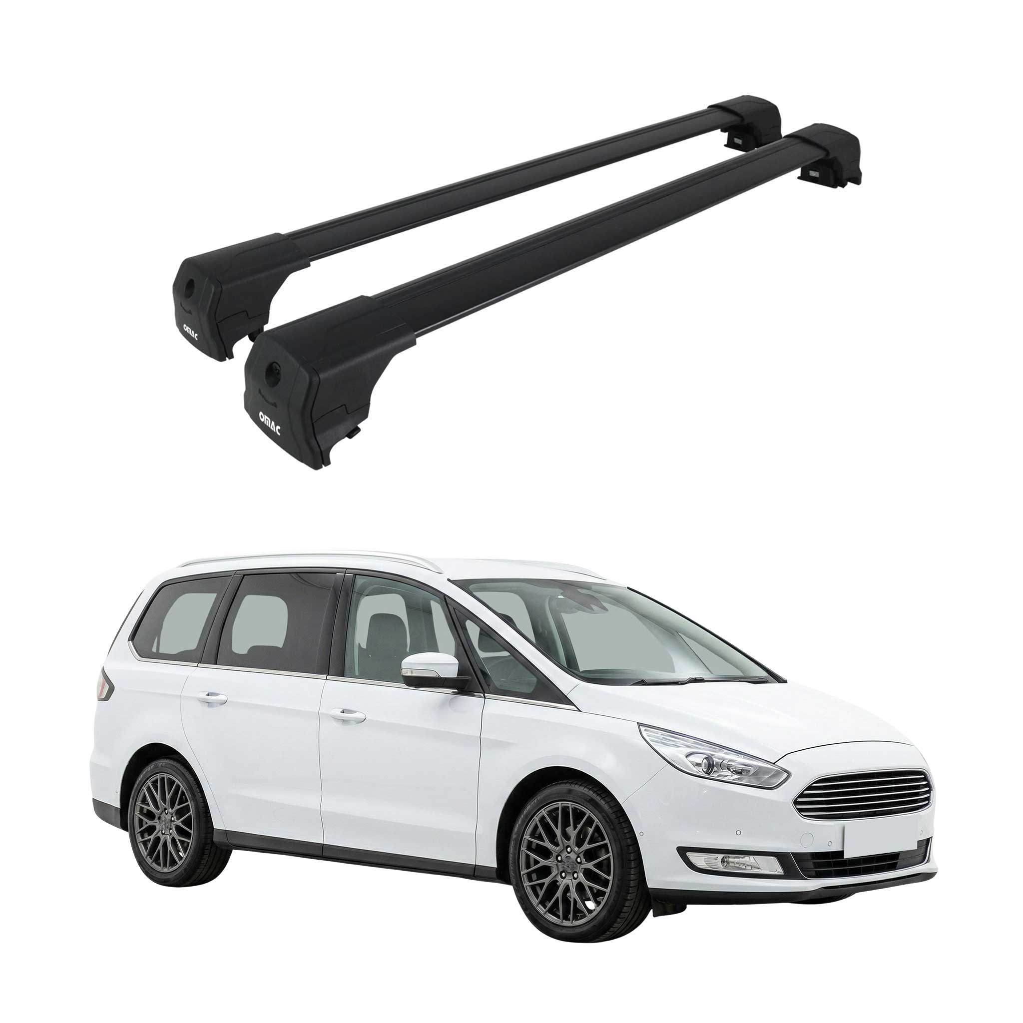 Barres De Toit Transversales pour Ford Galaxy III 2015-2019 Pre-FL Alu Noir 2Pcs