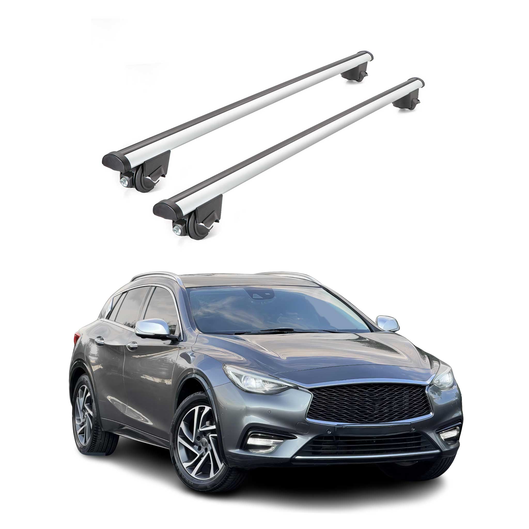 Barres de toit transversales pour Infiniti Q30 2016-2020 2 pcs en Alu gris TÜV ABE