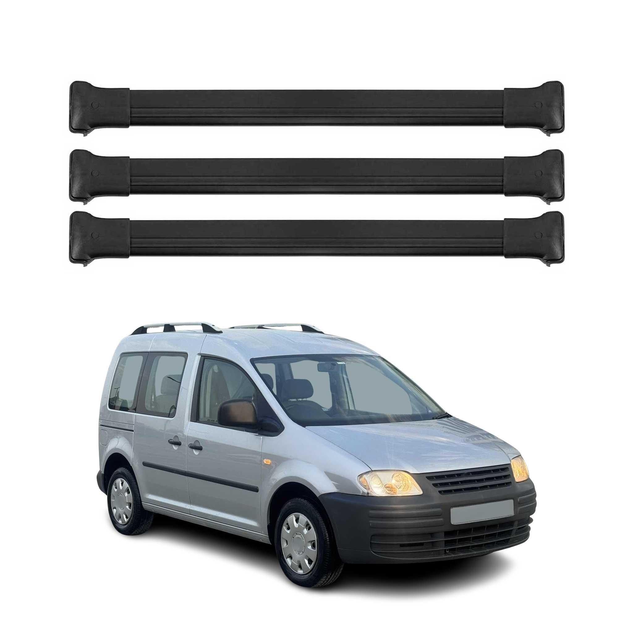 Barres de toit transversales pour VW Caddy 2003-2020 Aluminium Noir 3Pcs