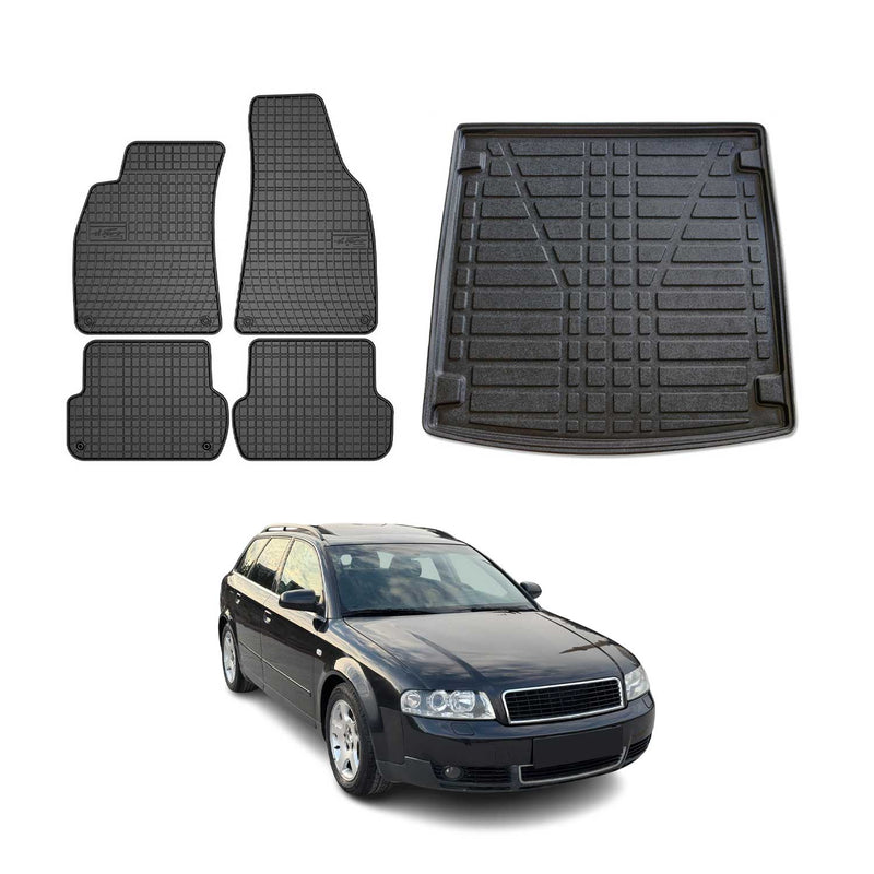Kit Tapis de sol et coffre pour Audi A4 B6 Break 2001-2004 Noir TPE