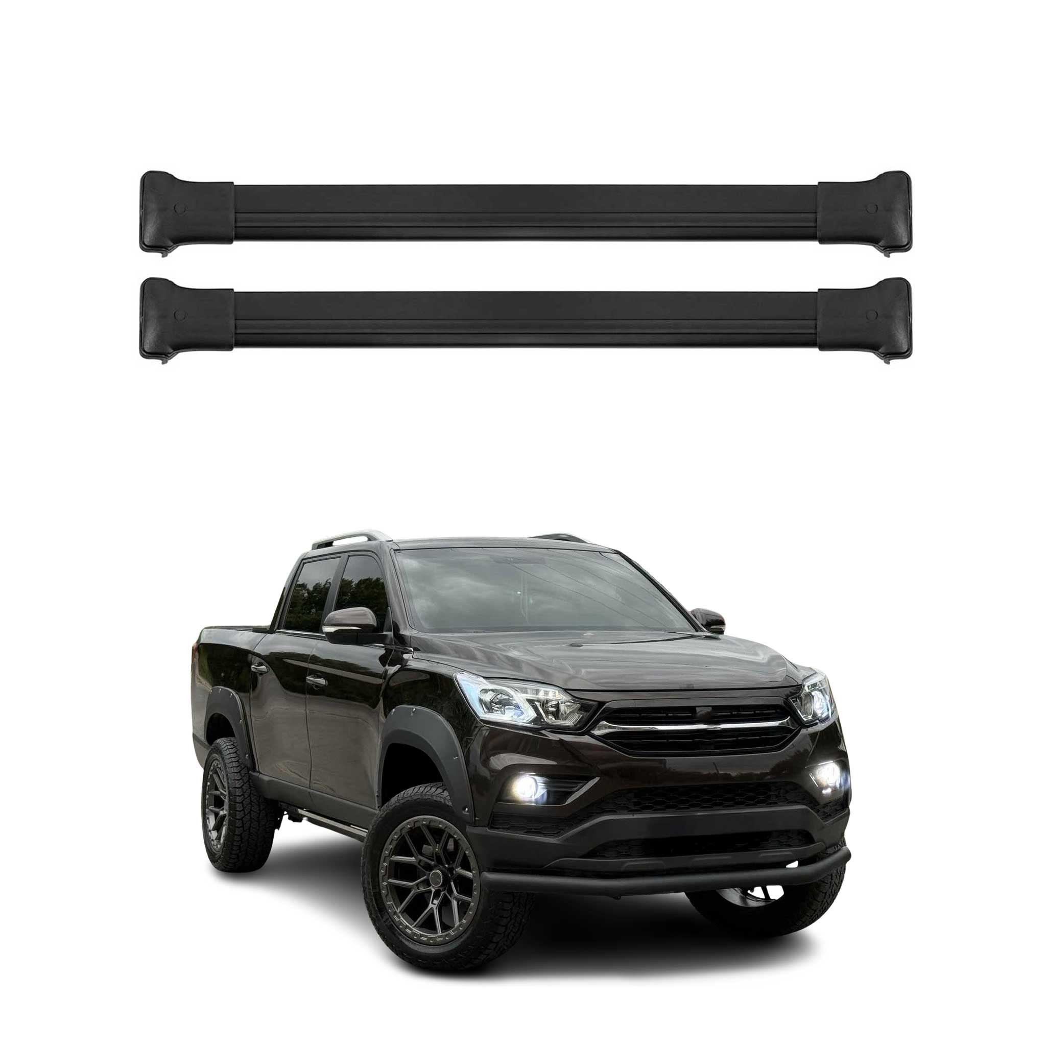Barres de toit Transversales pour Ssangyong Musso Grand 2018-2025 Alu Noir 2x