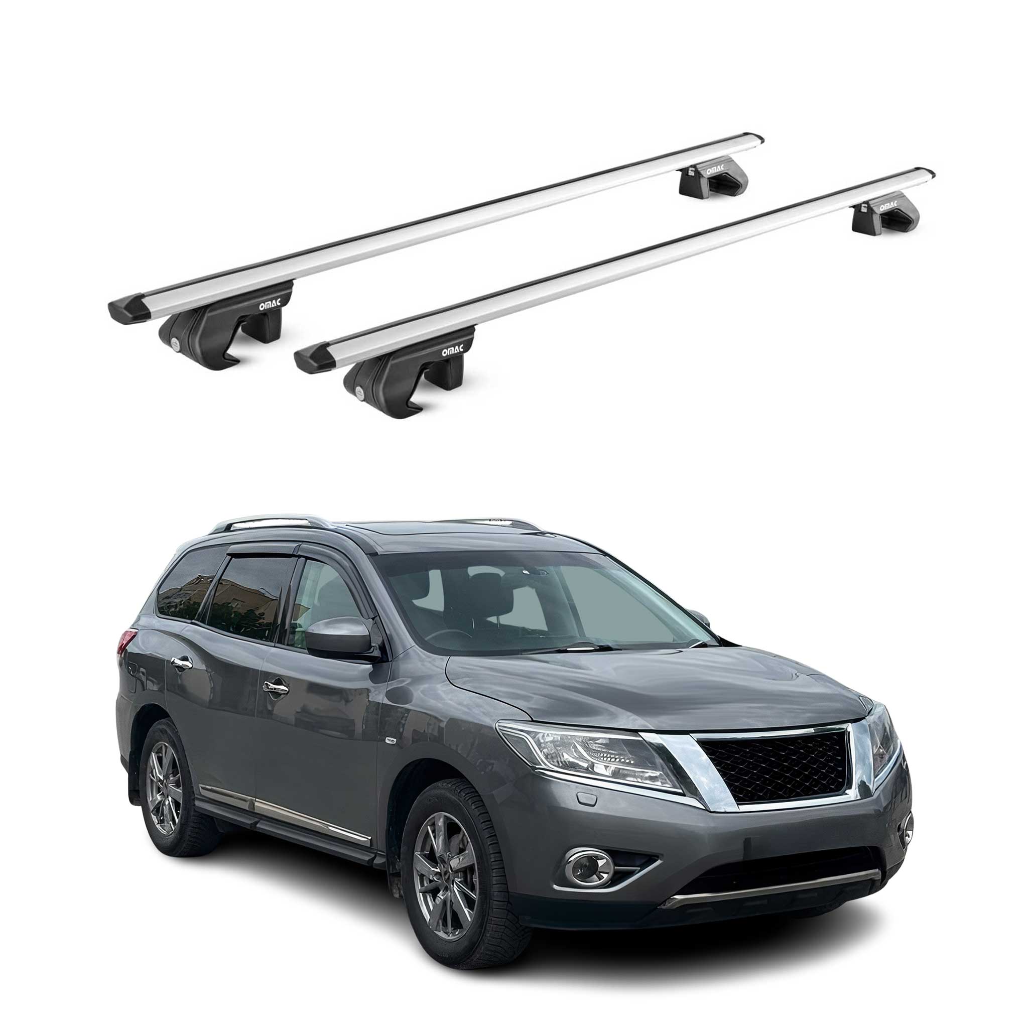 Barres de toit ABE pour Nissan Patfhinder R52 2014-2021 5 P Alu Gris Argenté 2x