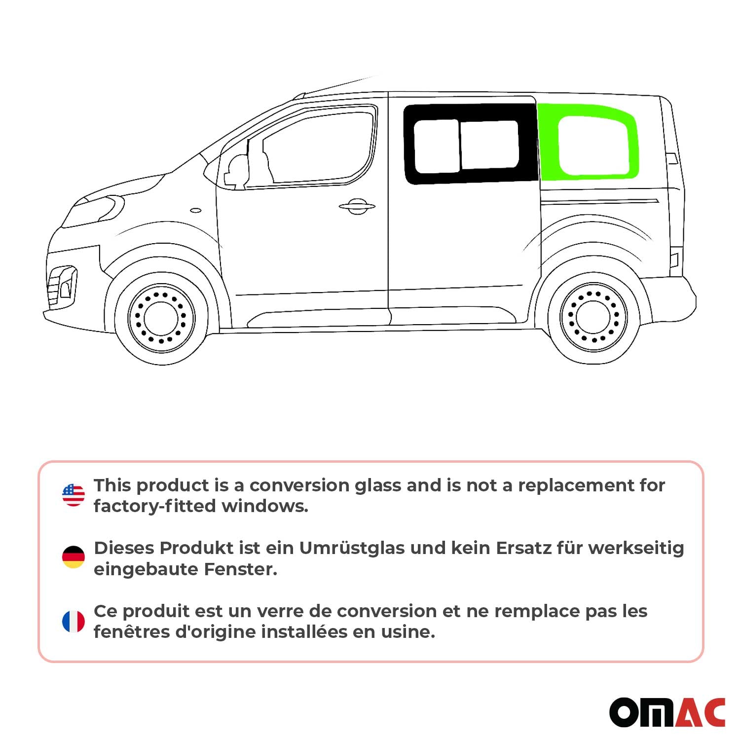 Fixe Vitre de Porte pour Peugeot Expert Traveller 2016-2026 L1 Arrière Gauche