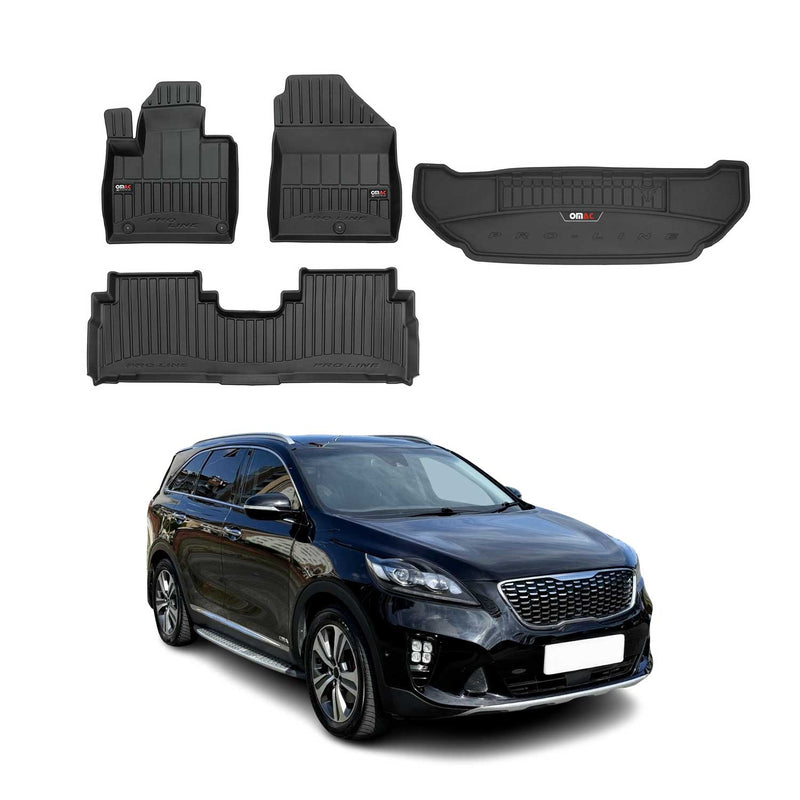 Kit Tapis de Sol et Coffre pour Kia Sorento 2015-2022 TPE Noir