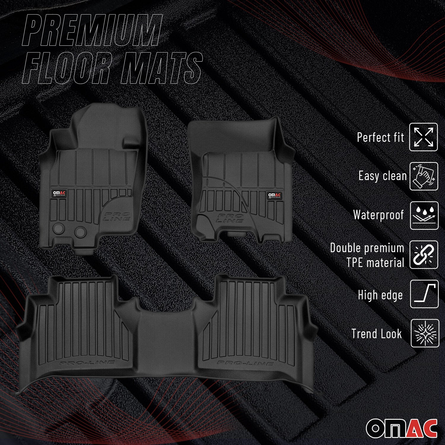 Tapis de Sol Voiture pour Nissan Navara 2015-2023 Caoutchouc TPE Noir