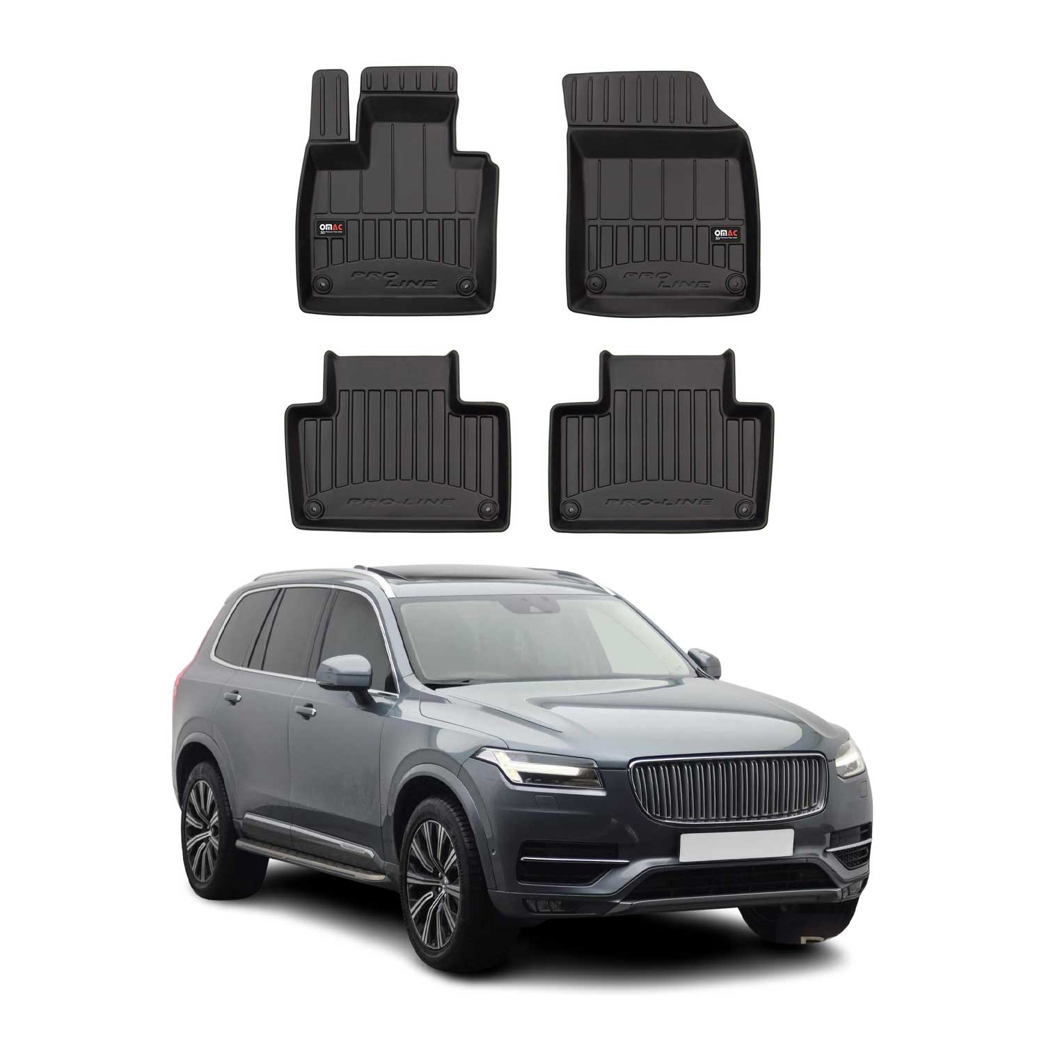 OMAC Tapis de sol en caoutchouc pour Volvo XC90 2014-2024 Noir Premium