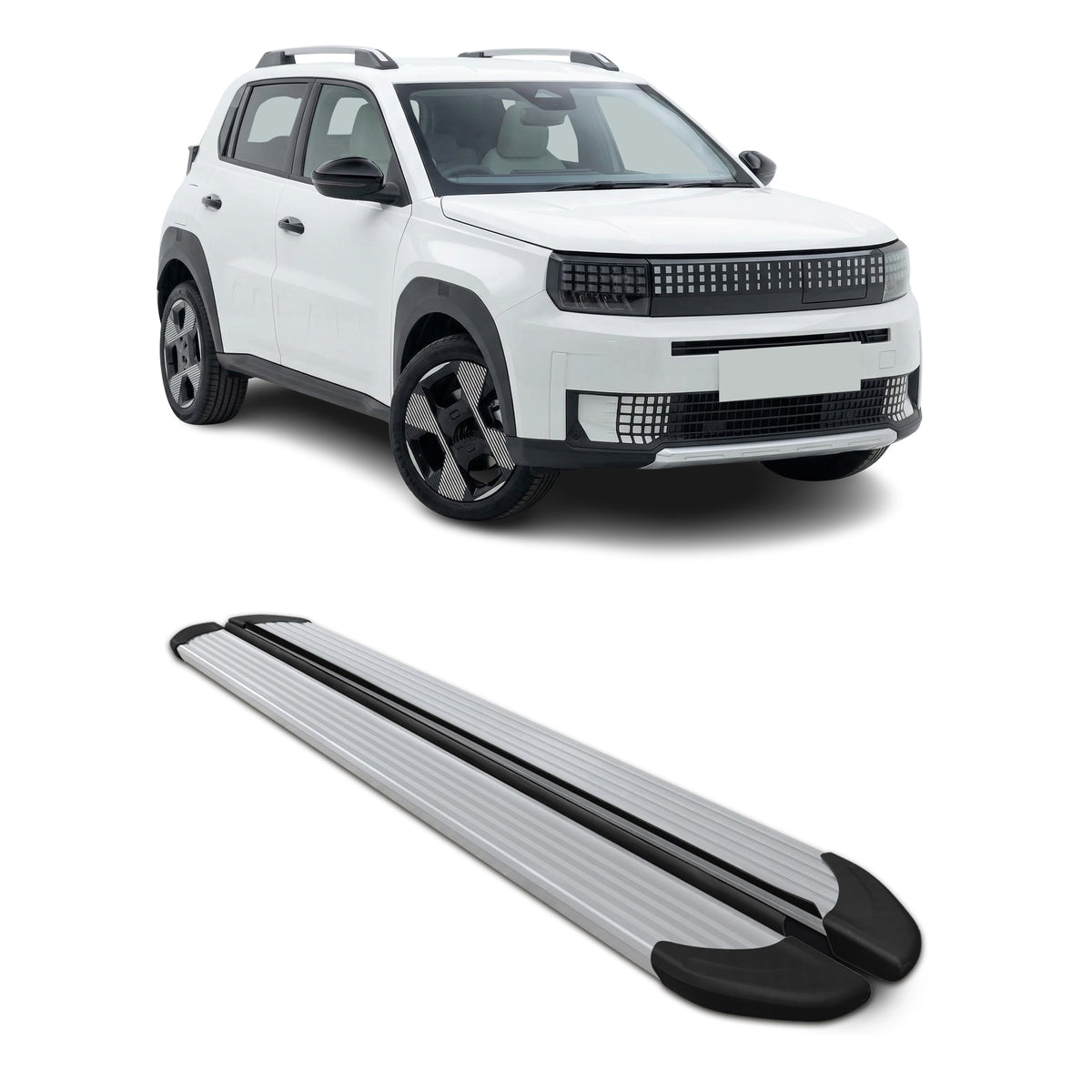 Marchepieds Latéraux pédale pour Fiat Grande Panda 2024-2026 Aluminium Argent 2x